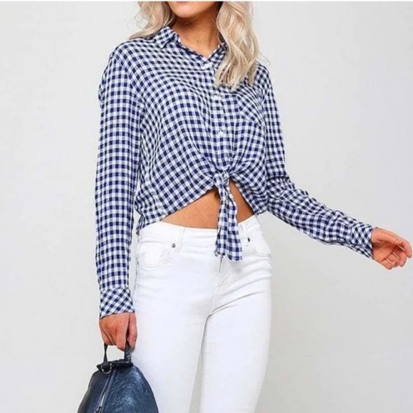 Rails Women's Blue Gingham Val Linen Blend Tie Front
Blouse Size XS Long Sleeve - Picture 7 of 15